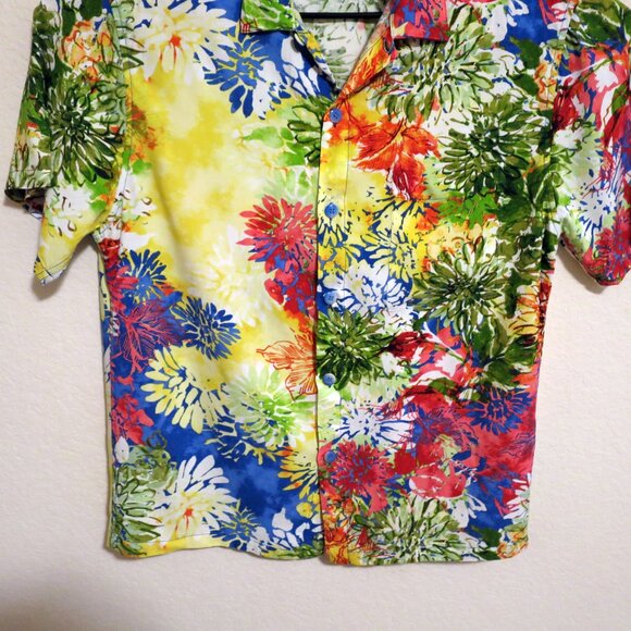 Jams World Shirt Mens Medium Short Sleeve Button Hawaiian Tropical Green Yellow - Picture 4 of 7
